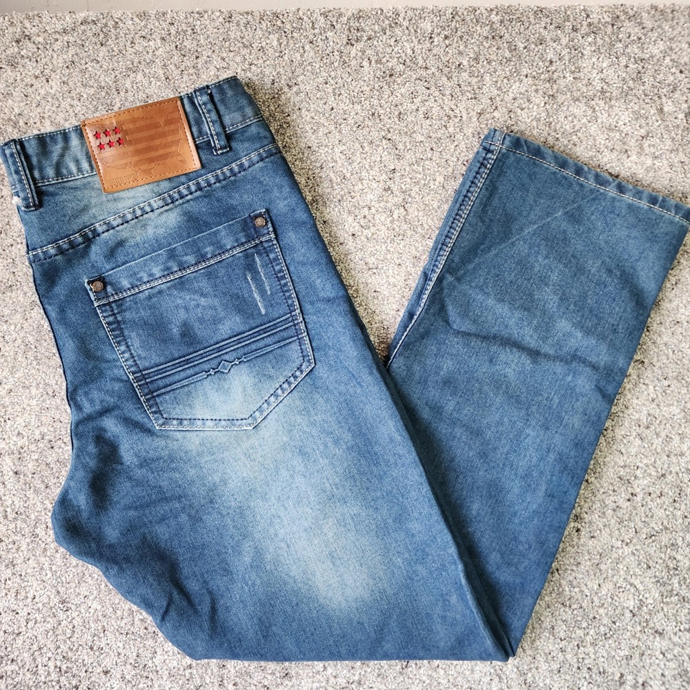 United‎ Denim Jeans Mens 36 Straight Leg Distressed Medium Wash Excellent